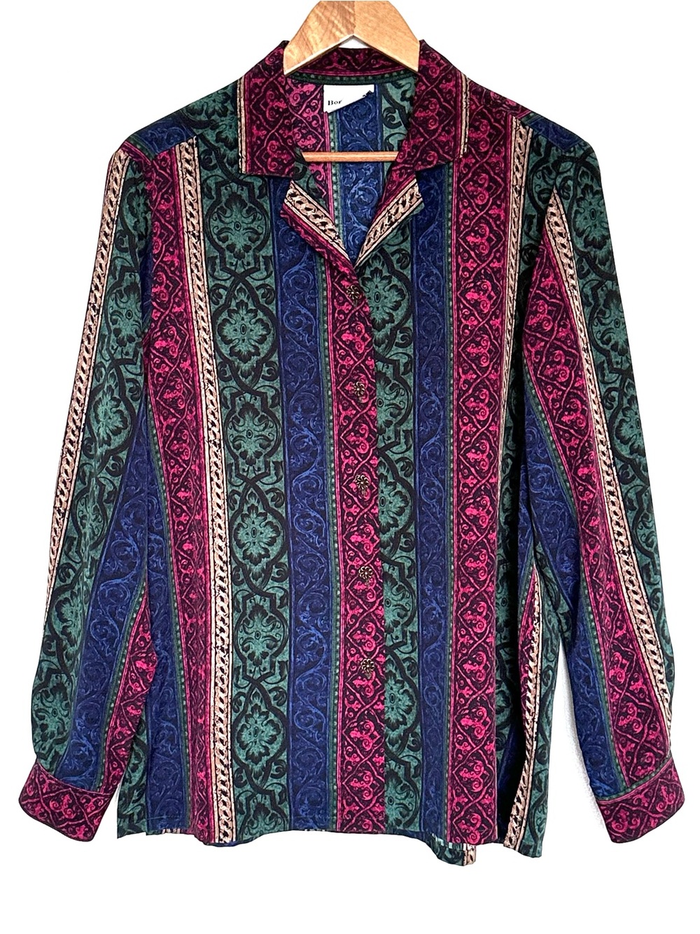 Bonworth Shirt Women’s Large Geometric Boho Button Up Long Sleeve Collared Top